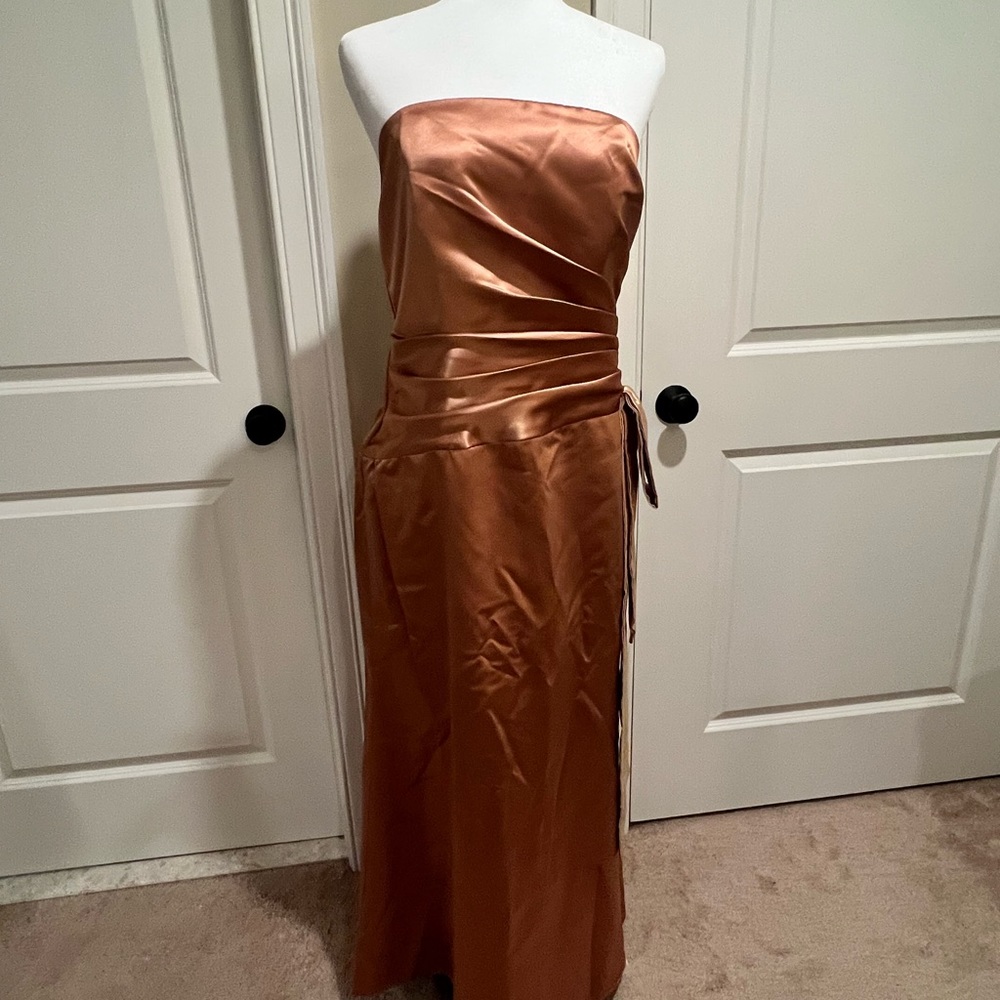 Dessy Gold Butterscotch Evening Bridesmaid’s Prom Dress sz 14 - Picture 3 of 13